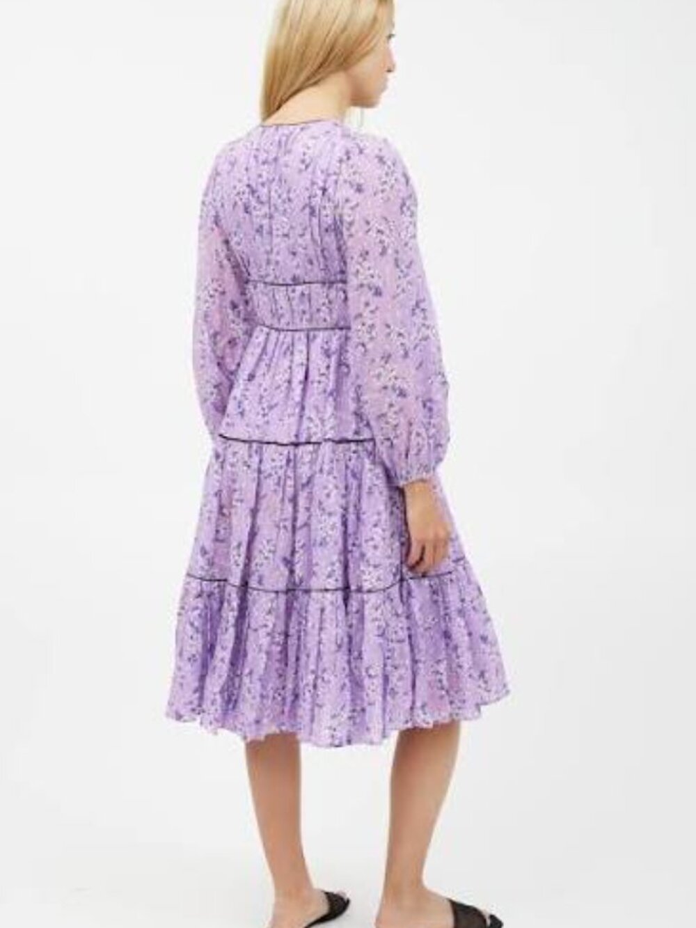 Ulla Johnson Dress Size 12 - Purple & White Floral Ruffled Dress - Picture 2 of 9